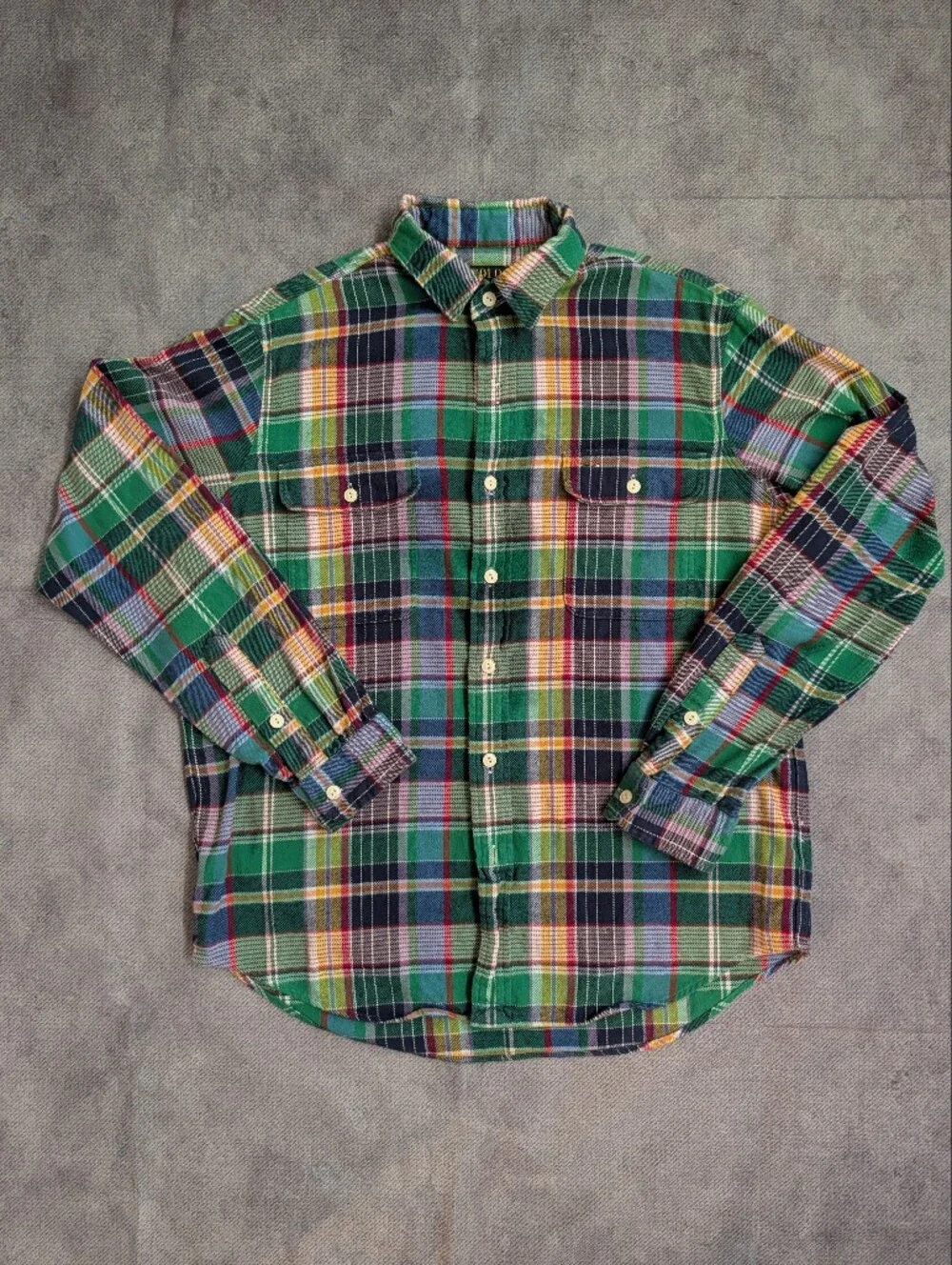 Polo Ralph Lauren Classic Fit Green Plaid Flannel Workshirt Size L Men's
